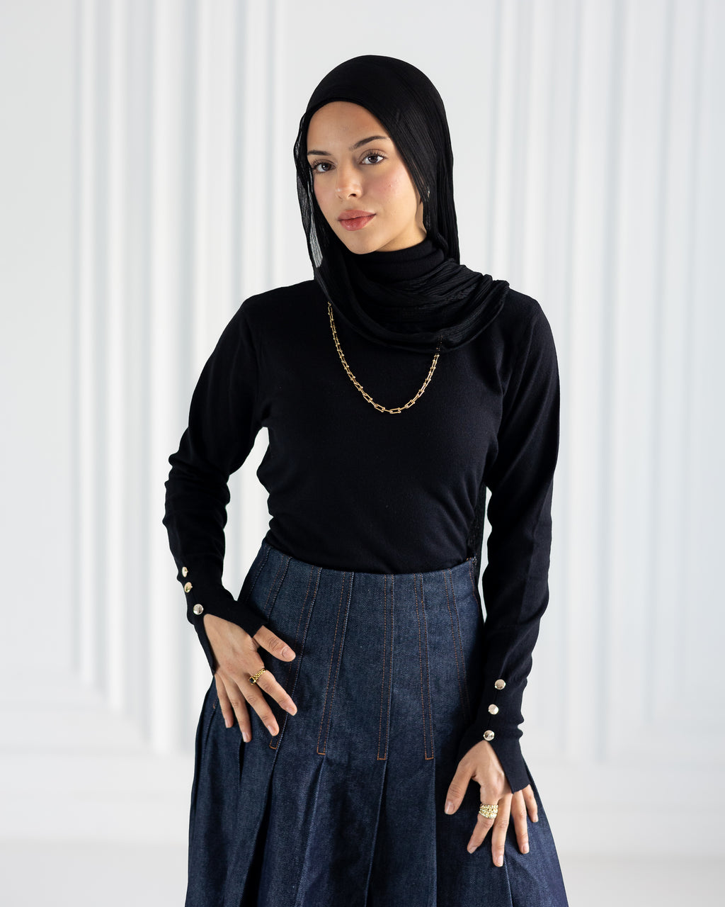 Everyday High-Neck Pullover in Black